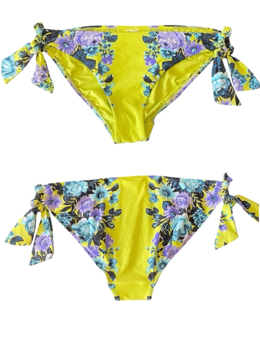 Seafolly Chartreuse/Purple Floral Bella Rose Loop Tie Side Hipster Bottom (L)